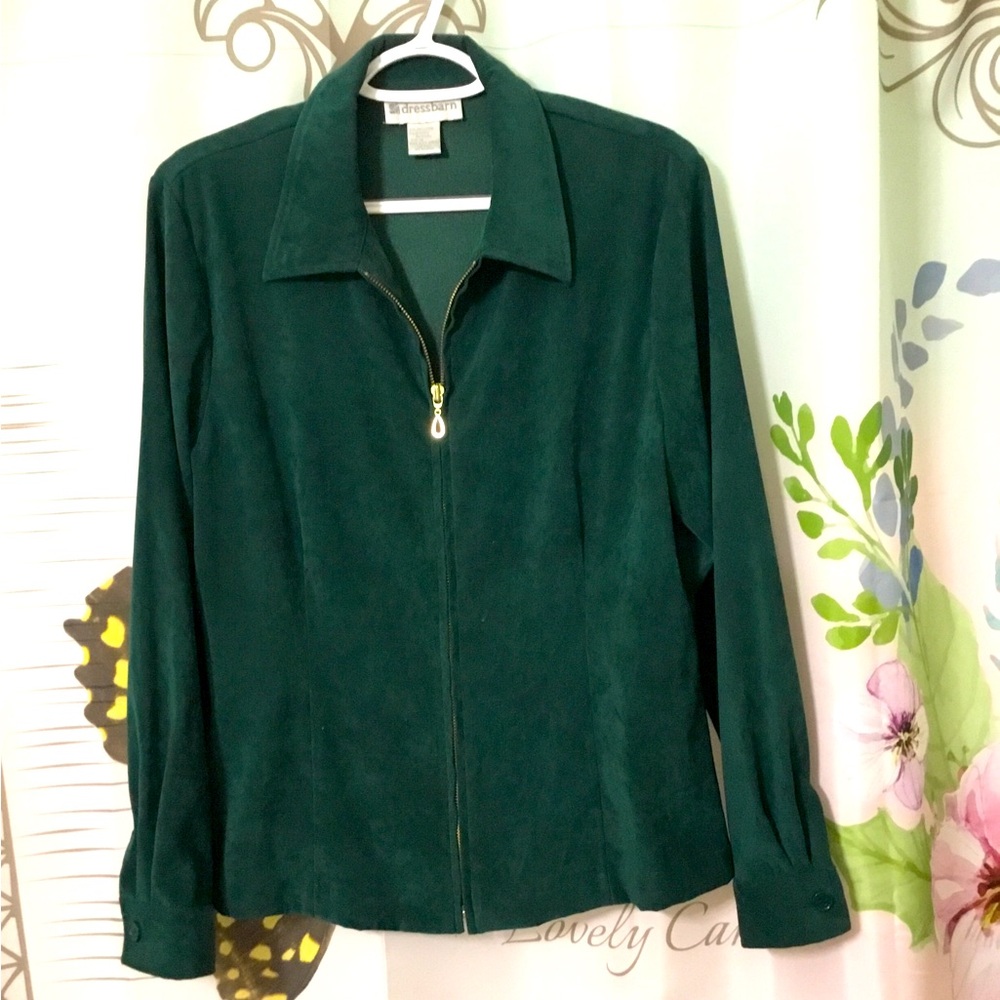 DRESS BARN WOMEN’S GREEN MICRO SUEDE FRONT ZIP JACKET SIZE MEDIUM